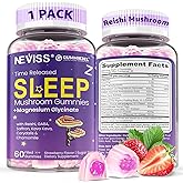 NEVISS Reishi Mushroom Sleep Gummies - Melatonin Free Sleep Gummies for Adult | Reishi, Saffron, Magnesium, GABA & Chamomile - Non-Habit Forming, Help for Deep Relaxation - Vegan, Berry Flavor, 1Pack