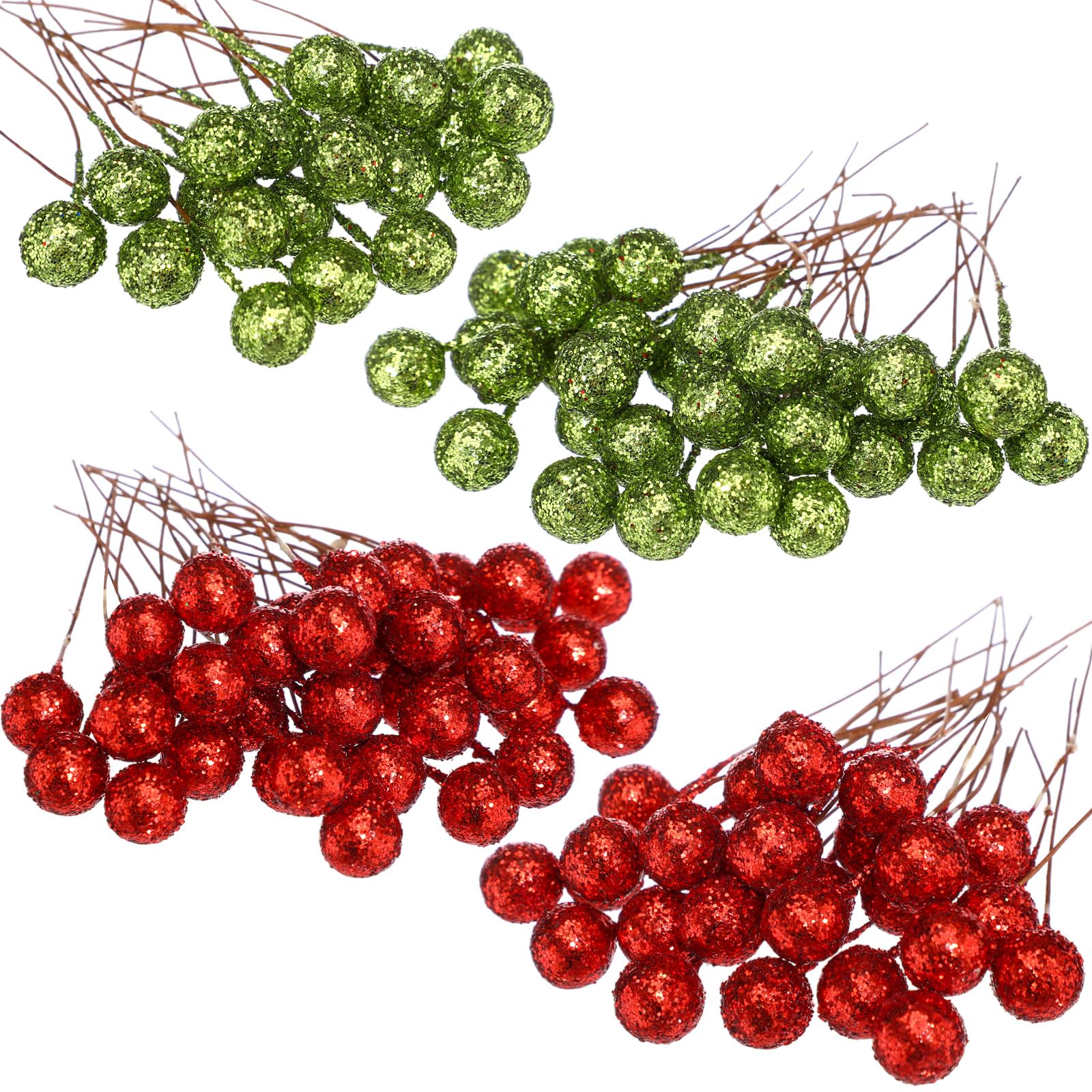 Photo 1 of BBTO 100 Pack Artificial Holly Berries Mini 10 mm Christmas Fake Berries Stems Crafts Faux on Wire for Christmas Tree Decoration Flower Branches Ornament Wreath DIY Winter Home (Glitter Red and Green)