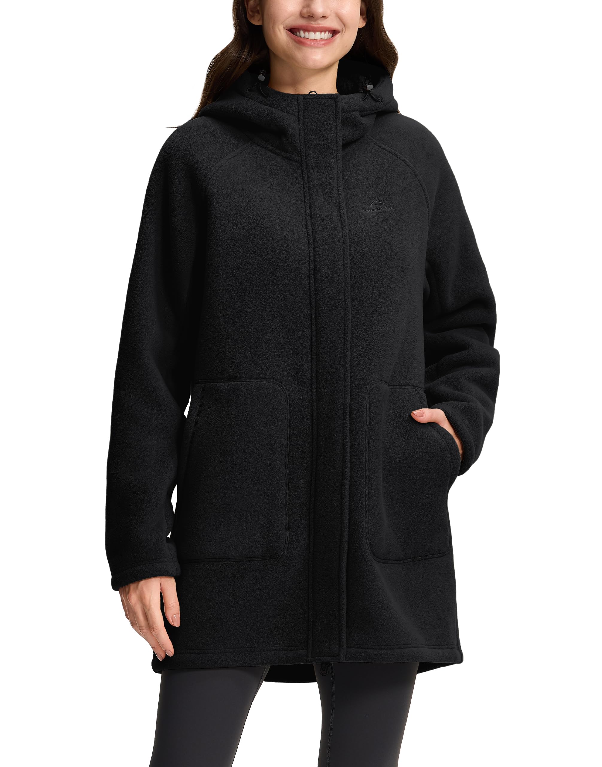 Photo 1 of Pioneer Camp Women's Long Fleece Jacket Women Sherpa Lined Jacket for Women Zipper Full Zip Hoodies Warm Winter Coats for Daily Wear and Hiking, Black, L