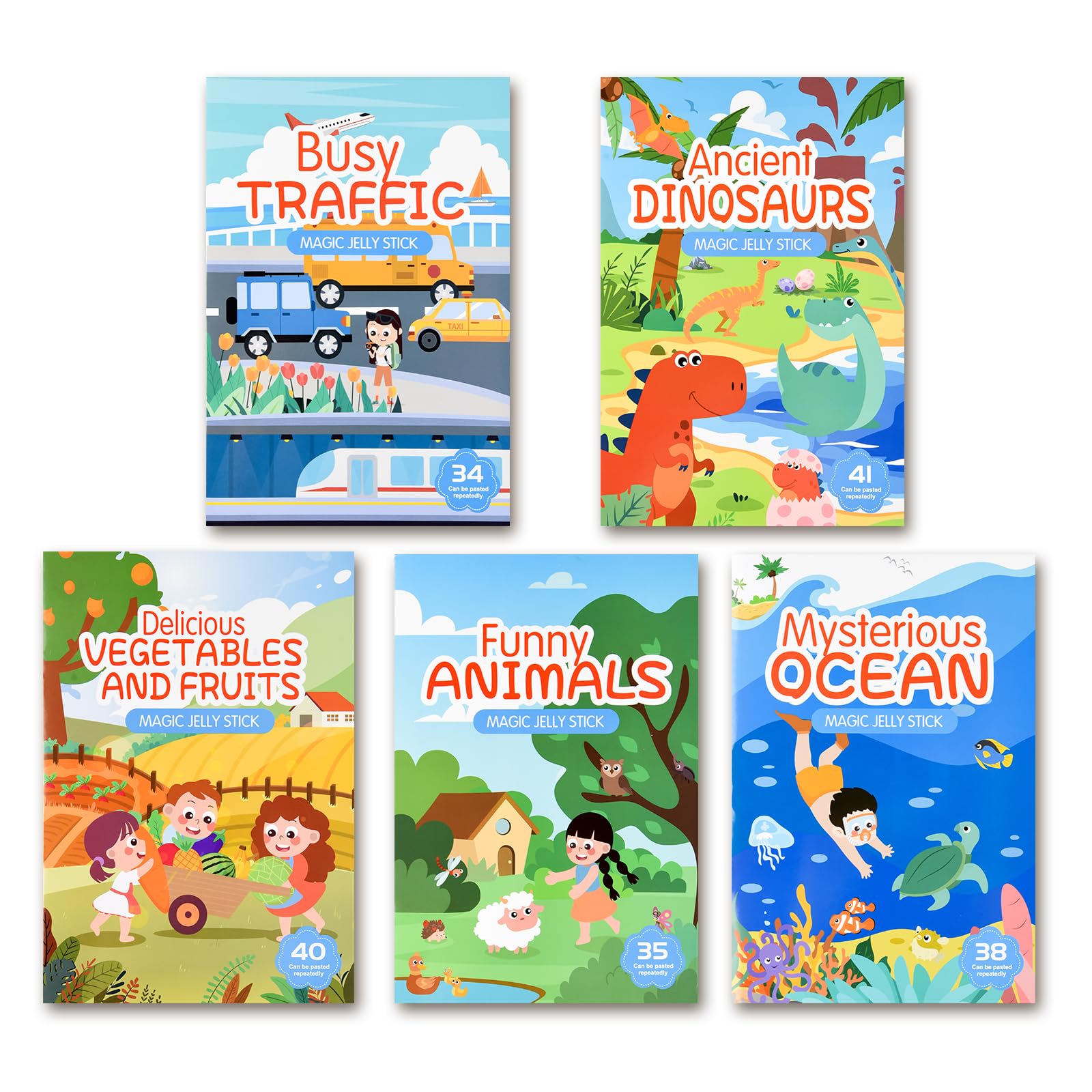 GOGOLAN Reusable Puffy Sticker Books tor 3+ Year Olds, 170 Pcs Jelly Sticker Game for Party Rewarding Gifts, Childrens Books Age 3-6 Years(5 Packs)