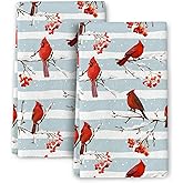 Wovoto Winter Birds Cardinal Christmas Decor Kitchen Towels Decorative Set Soft Absorbent Hand Towels for Kitchen Bar Tea Towels Christmas Holiday Decor Gifts 16x24 Inch