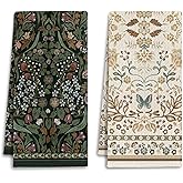 IRTAGANNY Boho Art Nouveau Floral Kitchen Towels, Retro Cottagecore Botanical Dish Tea Towels for Kitchen Decor, Vintage Flower Decorative Hand Towel for Bathroom, 16x24 Inches Set of 2