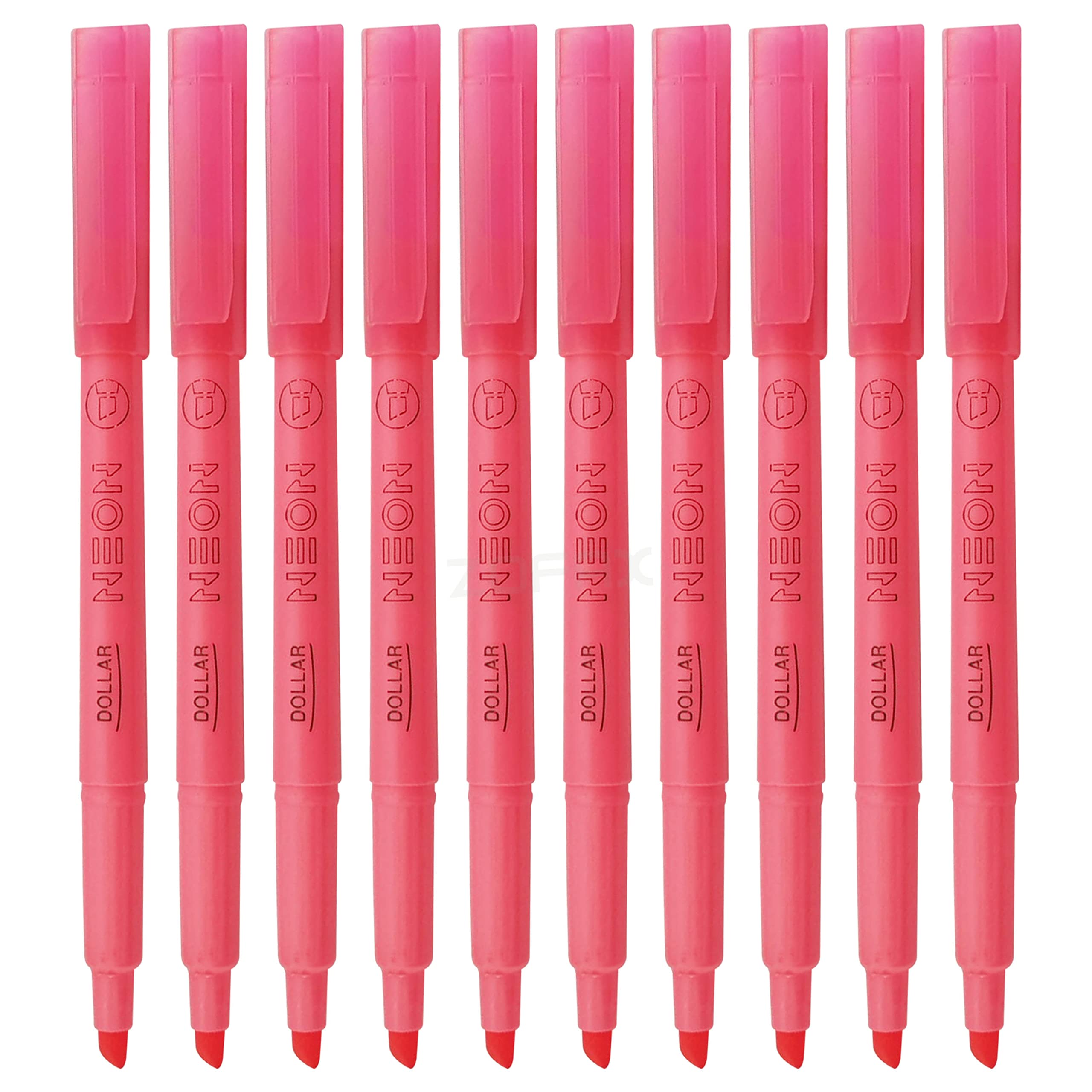 DOLLAR Neon Highlighter Pens, PINK, Pack of 10, Chisel Tip (1-4mm), Multipack, Fast-drying, Fluorescent Colour, Perfect for School Office Home Highlighters