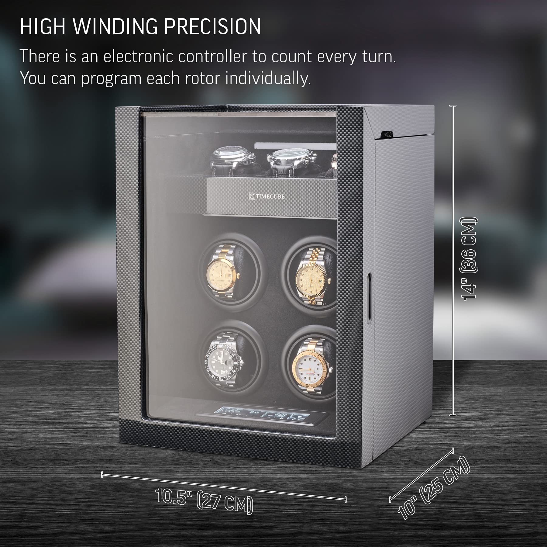 TIMECUBE Watch Winder for 4 Watches with 15 Winding Programs and 3 Watch Storage Slots