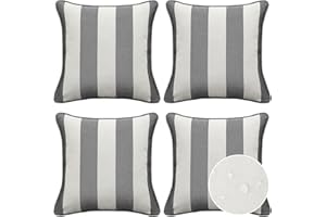 UNIMATTA Decorative Outdoor Water Repellent Throw Pillows with Inserts, Set of 4, 18" x18" Pillows for Patio, Backyard, Bed, Couch, and Patio Furniture, Gray Stripe