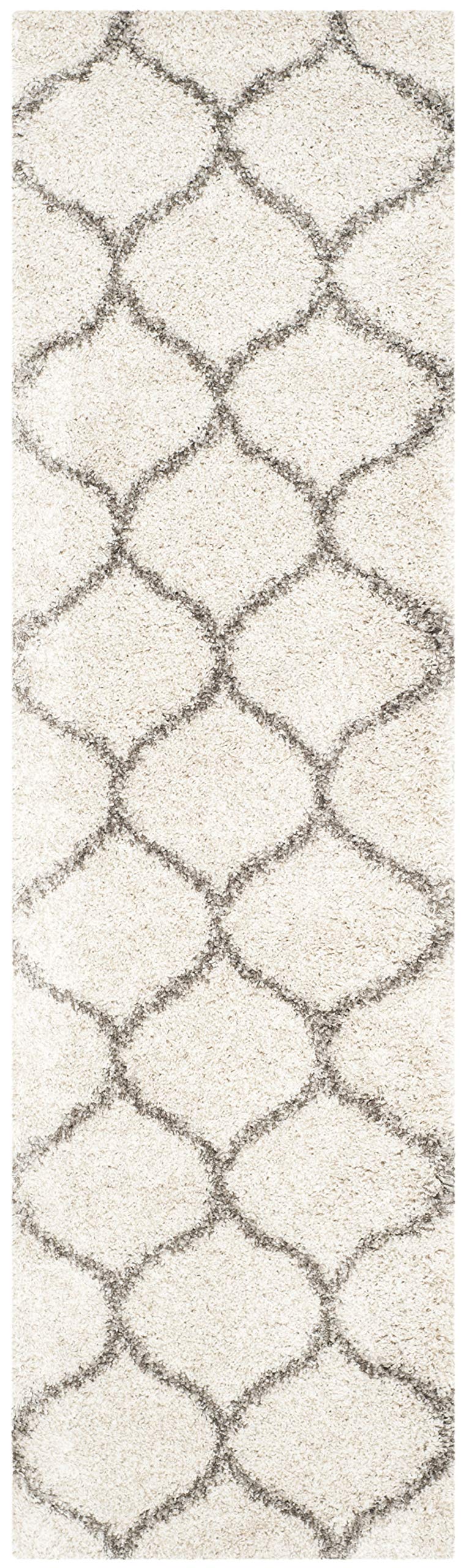 SAFAVIEH Hudson Shag Collection Runner Rug - 2'3" x 18', Ivory & Grey, Moroccan Trellis Design, Non-Shedding & Easy Care, 2-inch Thick Ideal for High Traffic Areas in Living Room, Bedroom (SGH280A) Image