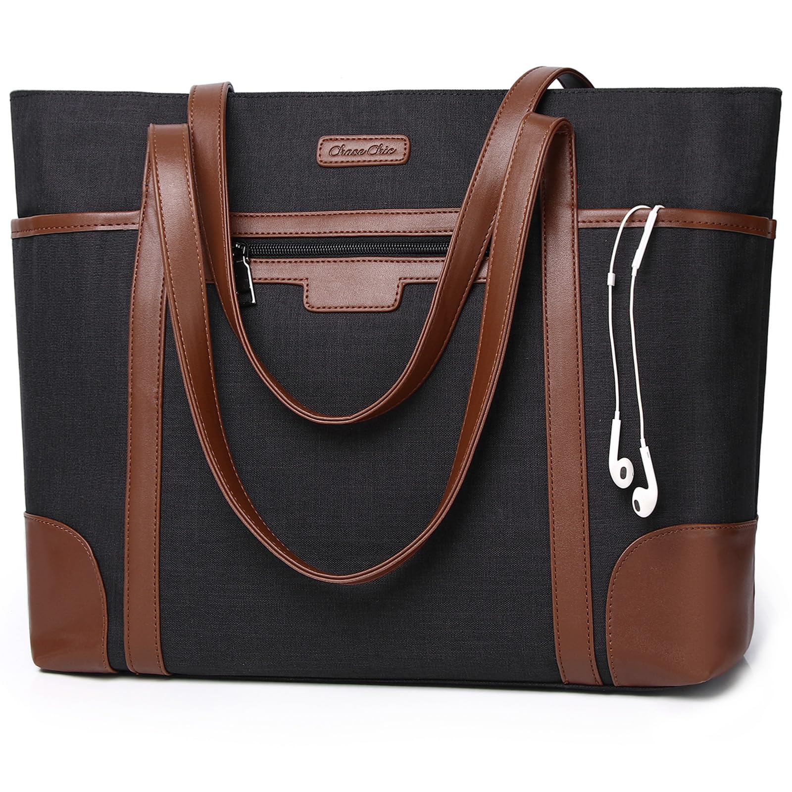 Laptop Bag for Women, ChaseChic Waterproof Large Tote Bag Classic Teacher's Handbag School Shoulder Bag, 15.6" -17" Computer Work Bag with Luggage Strap
