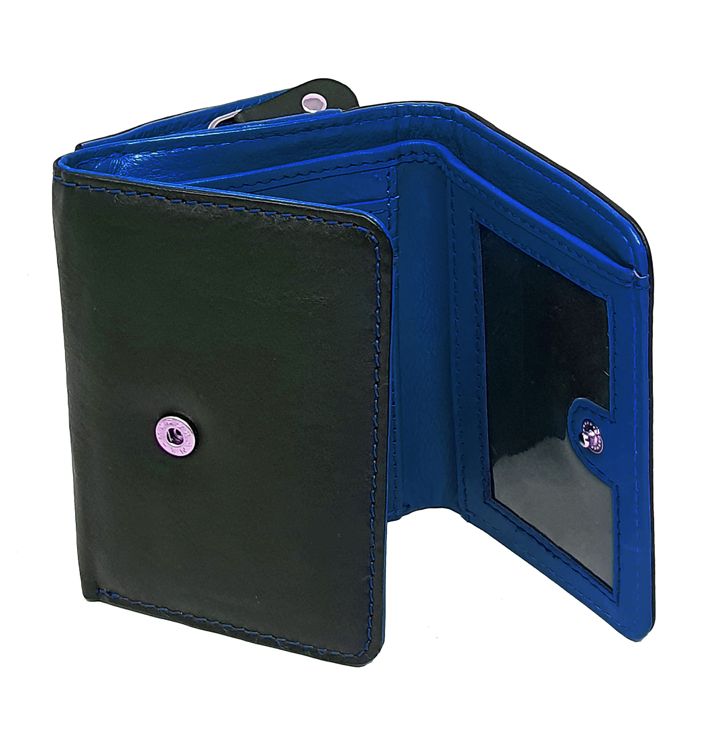 STARHIDE Ladies Small Purse, Women RFID Blocking Compact Genuine Leather Wallet with Zip Around Coin Pocket, Gift Boxed 5555 (Black Blue) — image 1