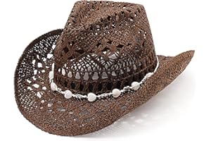 DRESHOW Straw Cowboy Cowgirl Hat for Women Men Western Coastal Cowboy Beach Hat with Shapeable Brim Unisex Rolled up Caps