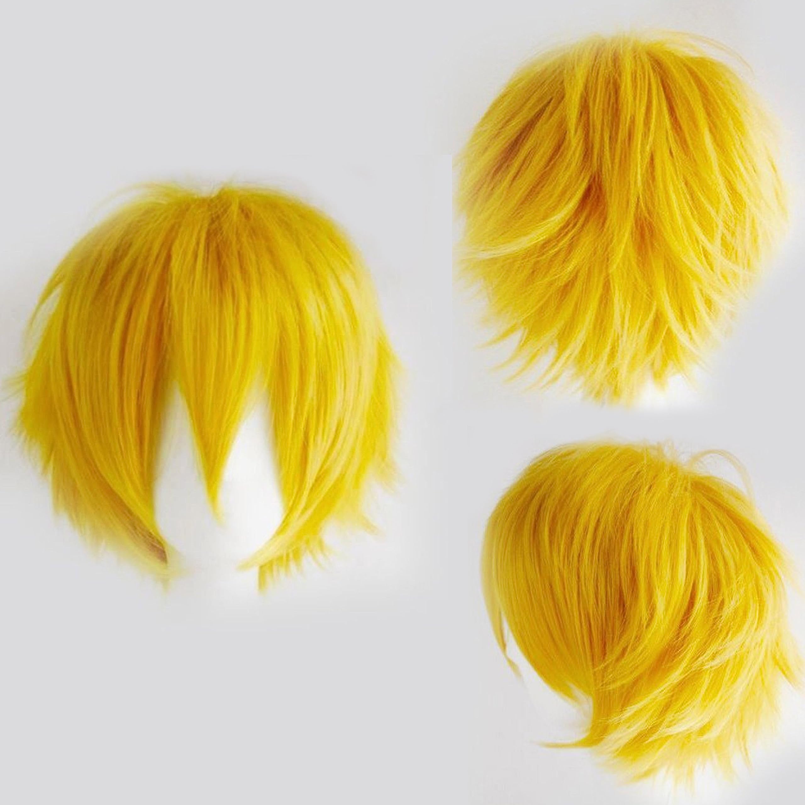 Gairyan Short Yellow Wig Cosplay Wig Unisex Anime Cosplay Wigs for Women/Men Straight Fluffy Wig Costume Theme Party Fancy Dress Wigs Halloween Wig Costumes Accessories