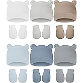 Geyoga 12 Pieces Newborn Hat Mittens Gloves Set Baby Boys Girls Cotton Baby Beanie for 0-12 Months