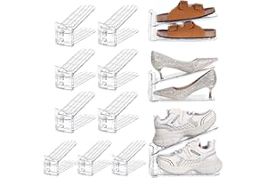 TOPNEW Shoe Slots Organizer for Closet 12 Pack Adjustable Level Shoe Stacker Holder Organization Double Layer Storage Space Saving Shoe Rack Organizer for Closet (Transparent)