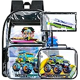 Clear Backpack for Girls and Boys, Kids Transparent Bookbag, 3PCS Cute See Through School Bag for Elementary Prechool
