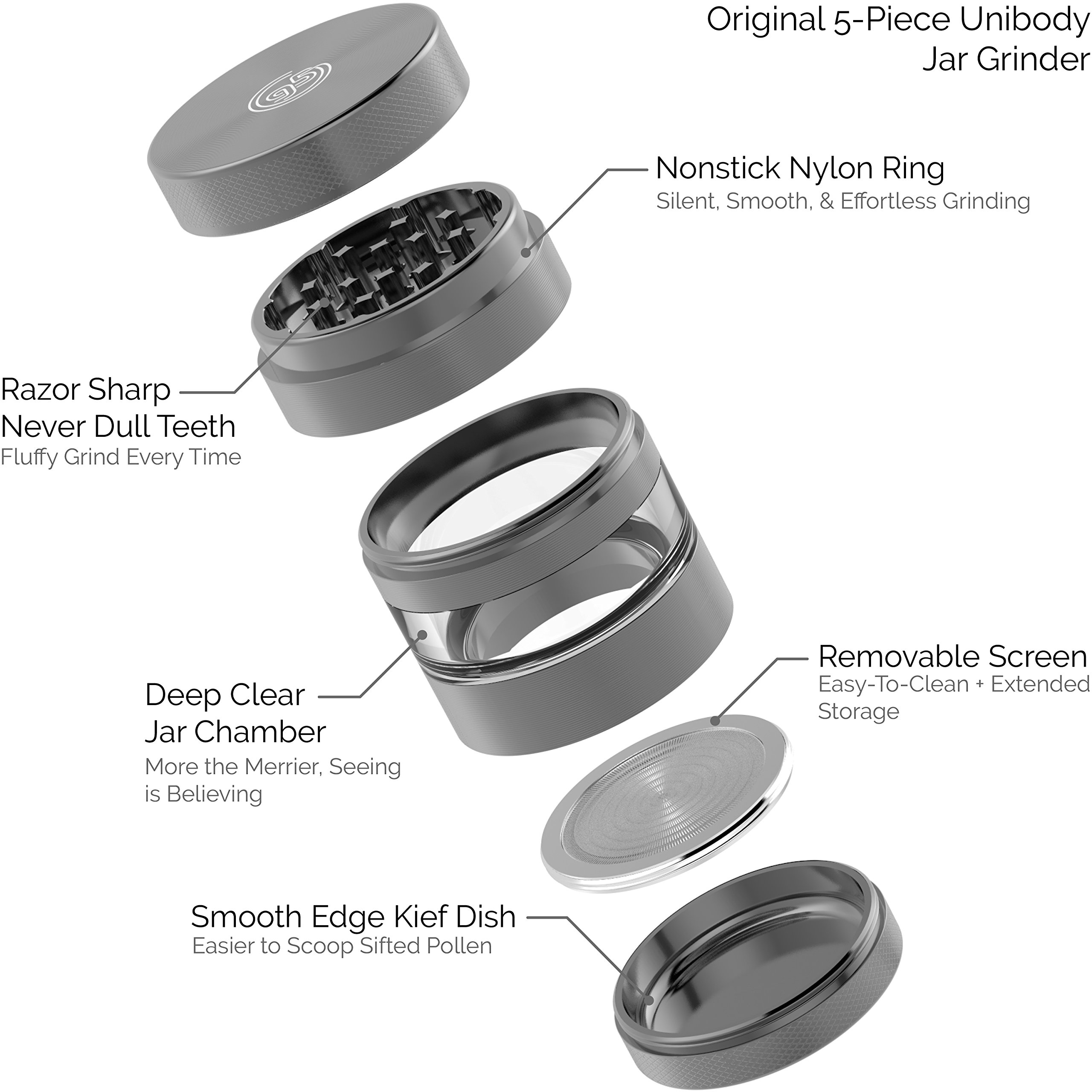 9TO5 GRINDERS Best Herb Grinder Large 5 Piece Set with Pollen Catcher