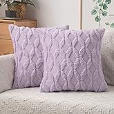 MIULEE Light Purple Throw Pillow Covers 18x18 Set of 2 Spring Decorative Farmhouse Couch Throw Pillows Boho Shells Soft Winter Plush Wool Winter Pillowcases for Bedroom Living Room Sofa