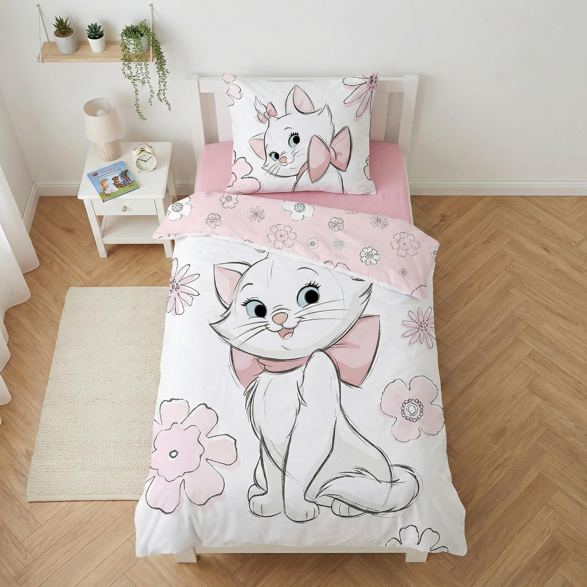 Jerry Fabrics Marie Aristocats Flower Bedding Set, 100% Cotton, Duvet Cover 140 x 200 cm + Pillowcase 65 x 65 cm