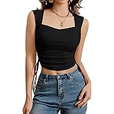 BMJL Womens Sleeveless Crop Tops 2024 Summer Square Neck Trendy Tank Tops Drawstring Ruched Basic T Shirts