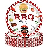 OXYLIPO 9" BBQ Burger Paper Plates Celebrate Party Tableware Round Disposable Dinner Paper Plates Set BBQ Series Theme Party Paper Plates Festival Party Supplies(24 pcs)