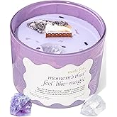 Purple Crystal Candle for Women - 12oz Large Wood Wick Candle with Natural Soy Wax. Luxurious Slow Burn for Meditation with Crystals and Healing Stones. Gift for Birthday, Christmas, Valentine’s Day