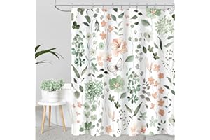 MAYZUS Cute Floral Shower Curtain, Sage Green Flower Fabric Shower Curtains for Bathroom, Spring Summer Wildflower Butterfly Cloth Shower Curtain Set with Hooks, 72x72