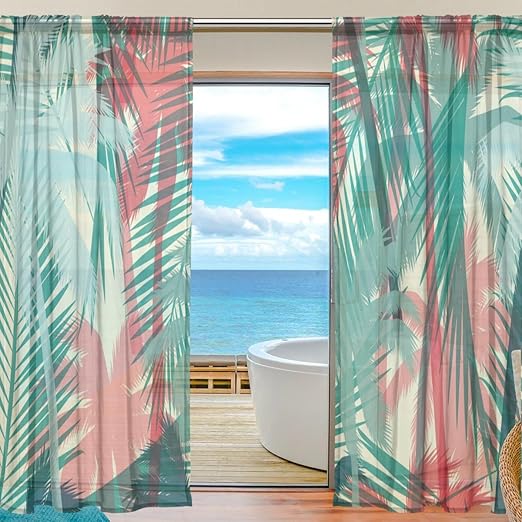 Amazon Com Oprint Palm Tree Hand Painting Colorful Sheer Curtain