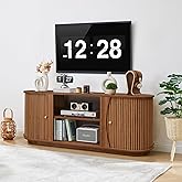 Turtle & Myrtle 63" Mid Century Modern TV Stand for Tvs up to 70", Fluted TV Media Console Table with Storage and Adjustable Shelves, Curved Edge Entertainment Center for Living Room (Brown)