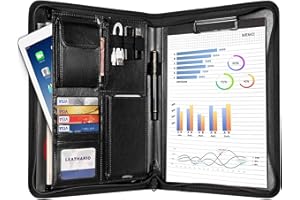 Leathario Portfolio Organizer, A4 Padfolio Folder with Notepad, Leather Zipper Folders with Pockets for Pad Notepads Files, T