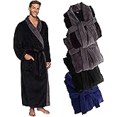 Ross Michaels Mens Robe Big & Tall - Long Plush Shawl Collar Fleece Bathrobe (Gray & Black, XX-Large-3X-Large)