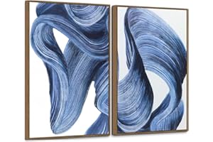 Zessonic Blue Abstract Wall Art Set of 2- Framed Twist Stroke Minimalist Graffiti on White Background Modern Canvas Artwork for Living Room, Bedroom, Office Decor, 24 x 36 Inches x 2
