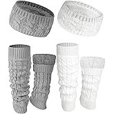 Chuarry 4 Pack Figure Skating Leg Warmers and Headband Set Winter Fleece Leg Warmers Twisted Headband for Women Girls Skating
