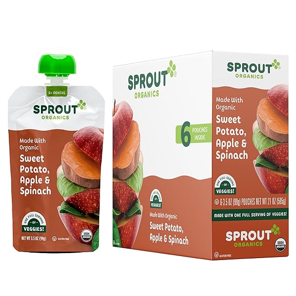 SPROUT ORGANICS SWEET POTATO APPLE AND SPINACH, 3.5 OZ, 6 CT POUCHES