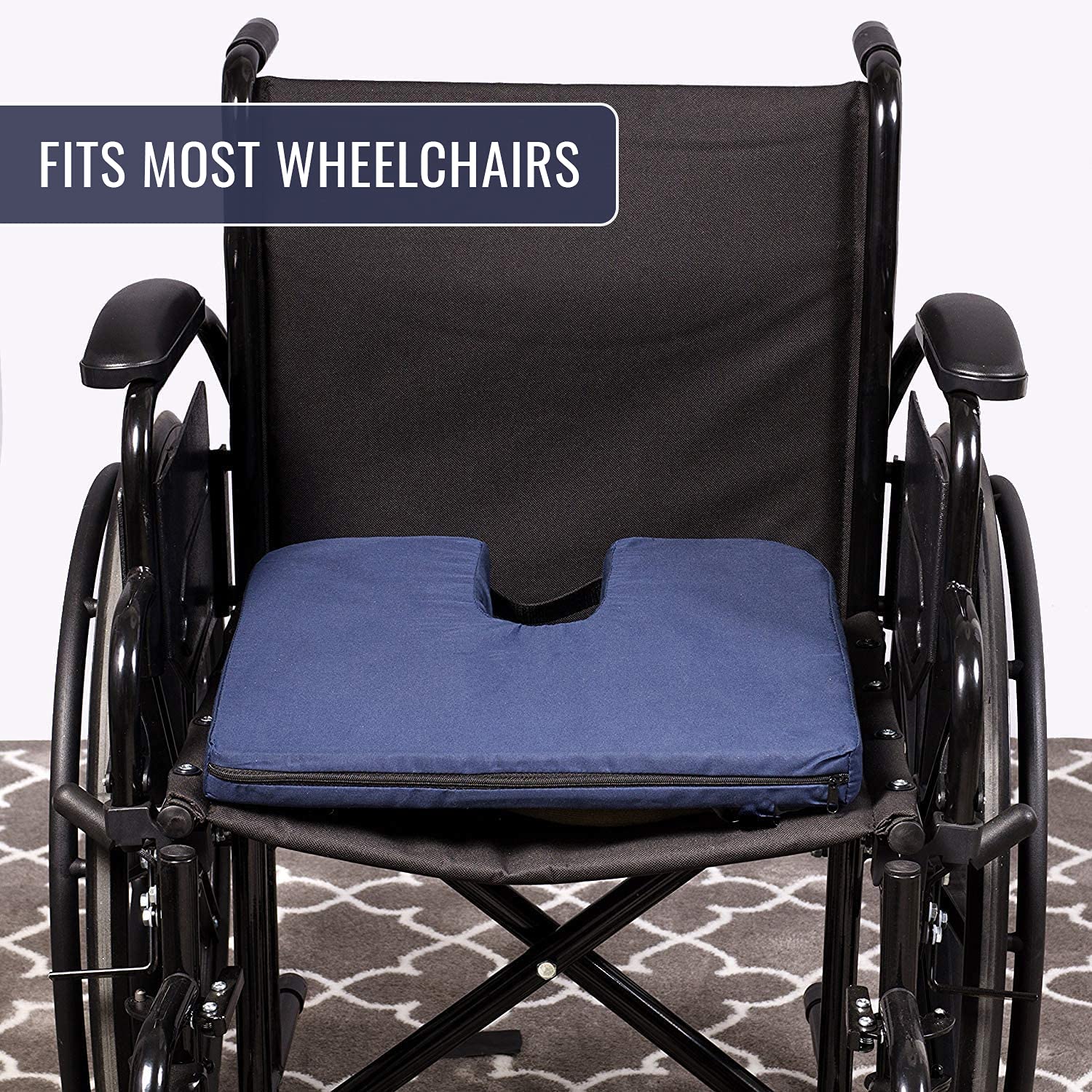 DMI Gradual Slope Seat Cushion for Coccyx, Sciatica and Tailbone Pain Used With Dining Room Chairs, Desk Chairs, Thin Car or Wheelchair Cushions, Machine Washable-Cover, 15 Inch, Navy