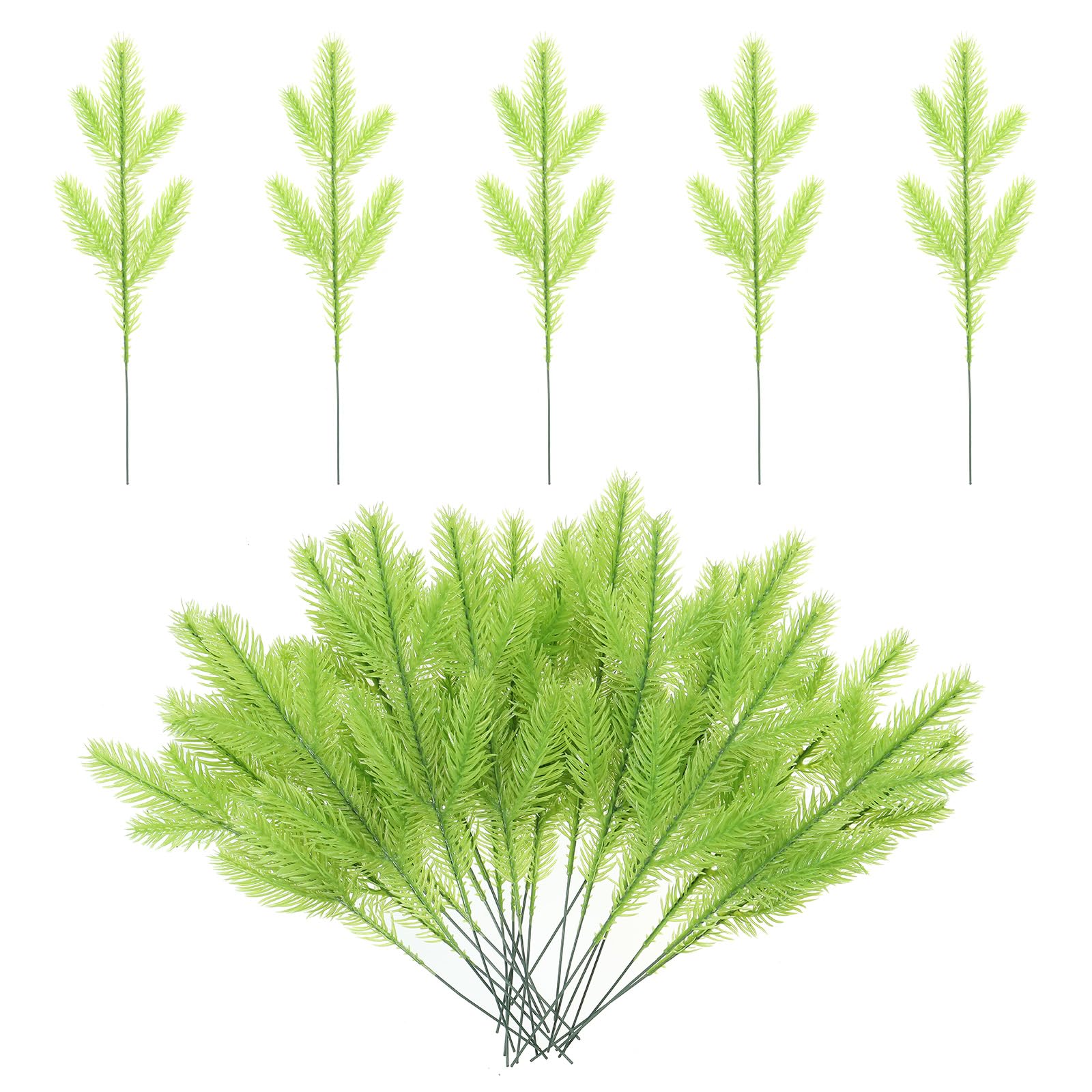 PATIKIL 10.2" Artificial Pine Branches, 30Pcs Faux Pine Leaves Fake Pine Needles Sprigs Greenery Plants for DIY Garland Christmas Home Decor, Light Green