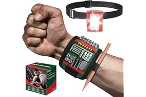 UUP Magnetic Wristband with LED Light, Stocking Stuffers for Men, Christmas Gifts for Men, Dad, Him, Mechanics, Woodworker, Handyman, Magnet Tool Belt Wrist Band, Adjustable Wrist Screws Holder
