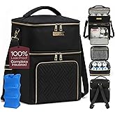 Castal Breast Pump Bag Spectra S1 S2–Insulated Spectra Pump Bag, Breastmilk Cooler Bag with Ice Pack–Leak-Proof Double Layer Breast Pump Travel Bag Holds 6 Milk Bottles with Elastic Strap–Black