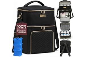 Castal Breast Pump Bag Spectra S1 S2–Insulated Spectra Pump Bag, Breastmilk Cooler Bag with Ice Pack–Leak-Proof Double Layer Breast Pump Travel Bag Holds 6 Milk Bottles with Elastic Strap–Black
