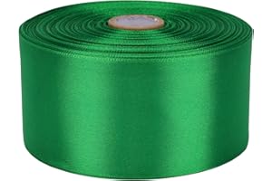 Baocuan 2 inch x 50 Yards Green Single Face Satin Ribbon Solid Fabric Ribbon for Gift Wrapping Floral Bouquets Wedding Birthday Party Decoration Hair Floral Craft Sewing