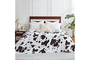 Cozy Bliss Cow Print Throw Blanket for Bed - Fuzzy Thick Soft Warm Fleece Blankets for Couch & Bed, for Women Men Girls Kids, Dark Brown Twin Size 60"*80"