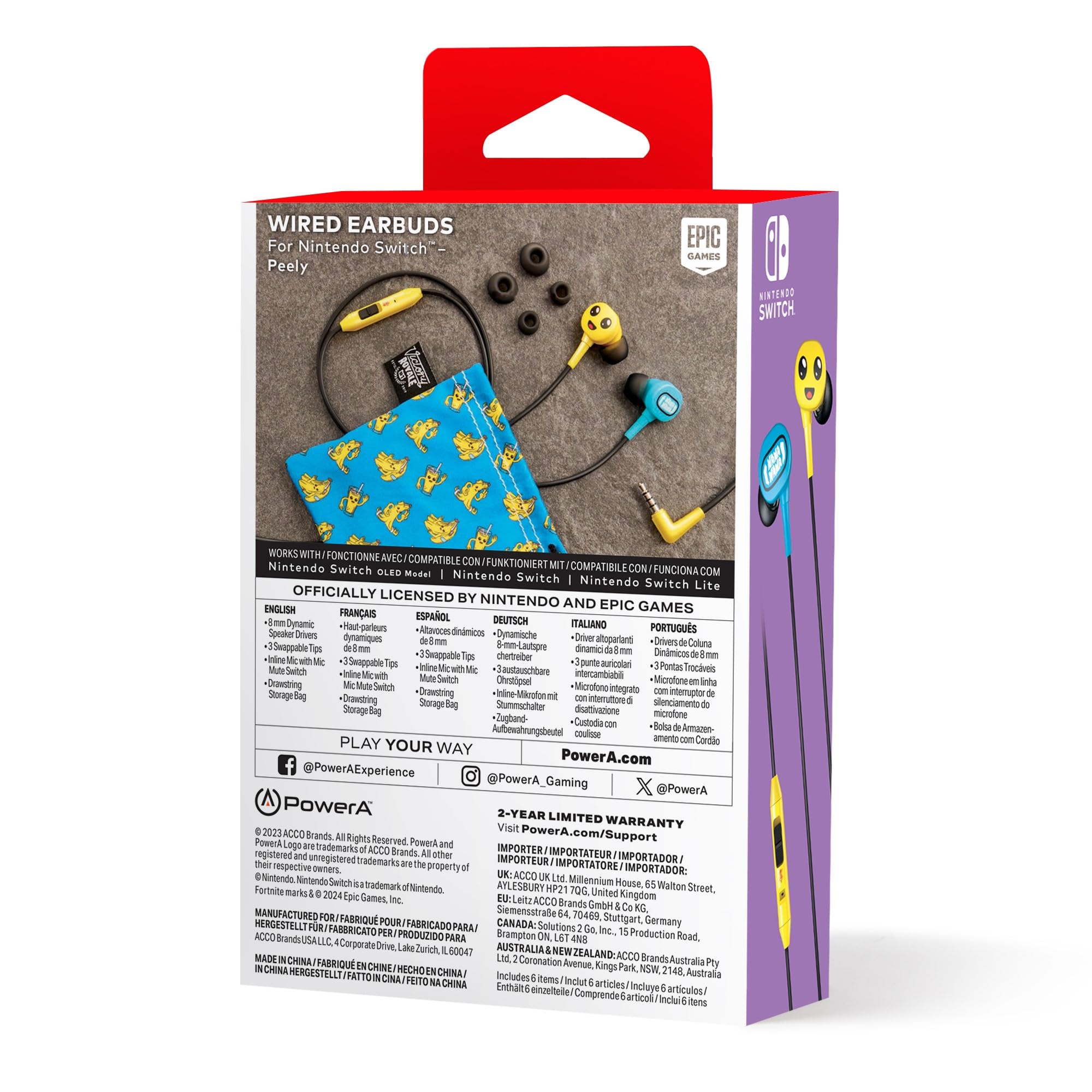 PowerA Wired Earbuds for Nintendo Switch – Fortnite Peely, 3.5 mm, Wired, Officially Licensed, Bonus Virtual Item and Matching Peely Drawstring Bag Included Mar 13, 2024