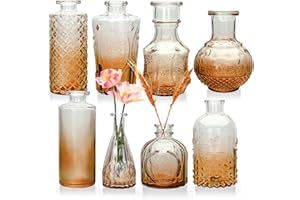 Brajttt Amber Flower Vase Set, Glass Bud Vase in Bulk Set of 8,Artistic and Cultural Flavor Mini Vases for Home Office Decor, Bedroom, Office, Living Room Decorations,Wedding