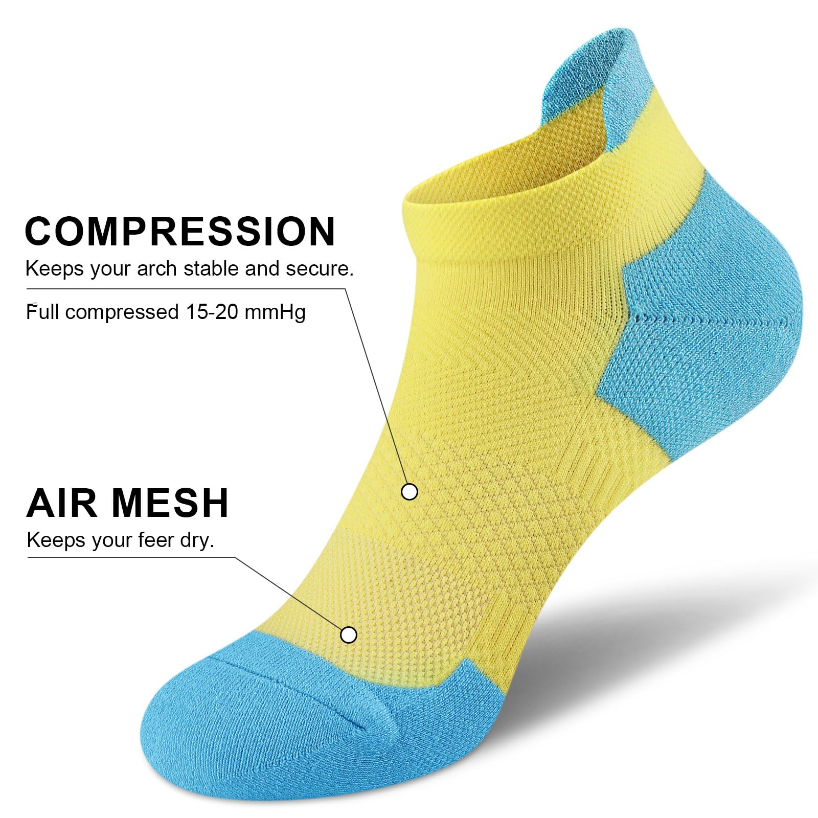 SOMTWO Ankle Compression Socks for Women,Runing Athletic Low Support Socks 5 Pairs