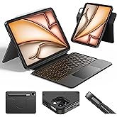 HOU iPad Air 11 Case with Keyboard (M3 2025, M2 2024) Detachable Rotatable Magnetic Full Protection Case, 7-Color Backlight, Touchpad, Elastic Pen Holder for iPad Pro 11 (4th-1st) & Air (5/4th)–Black