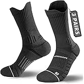 Compression Running Socks 3 Pairs, Cushion Crew Socks, Anti-Blister Moisture Wicking Athletic Hiking Basketball Socks