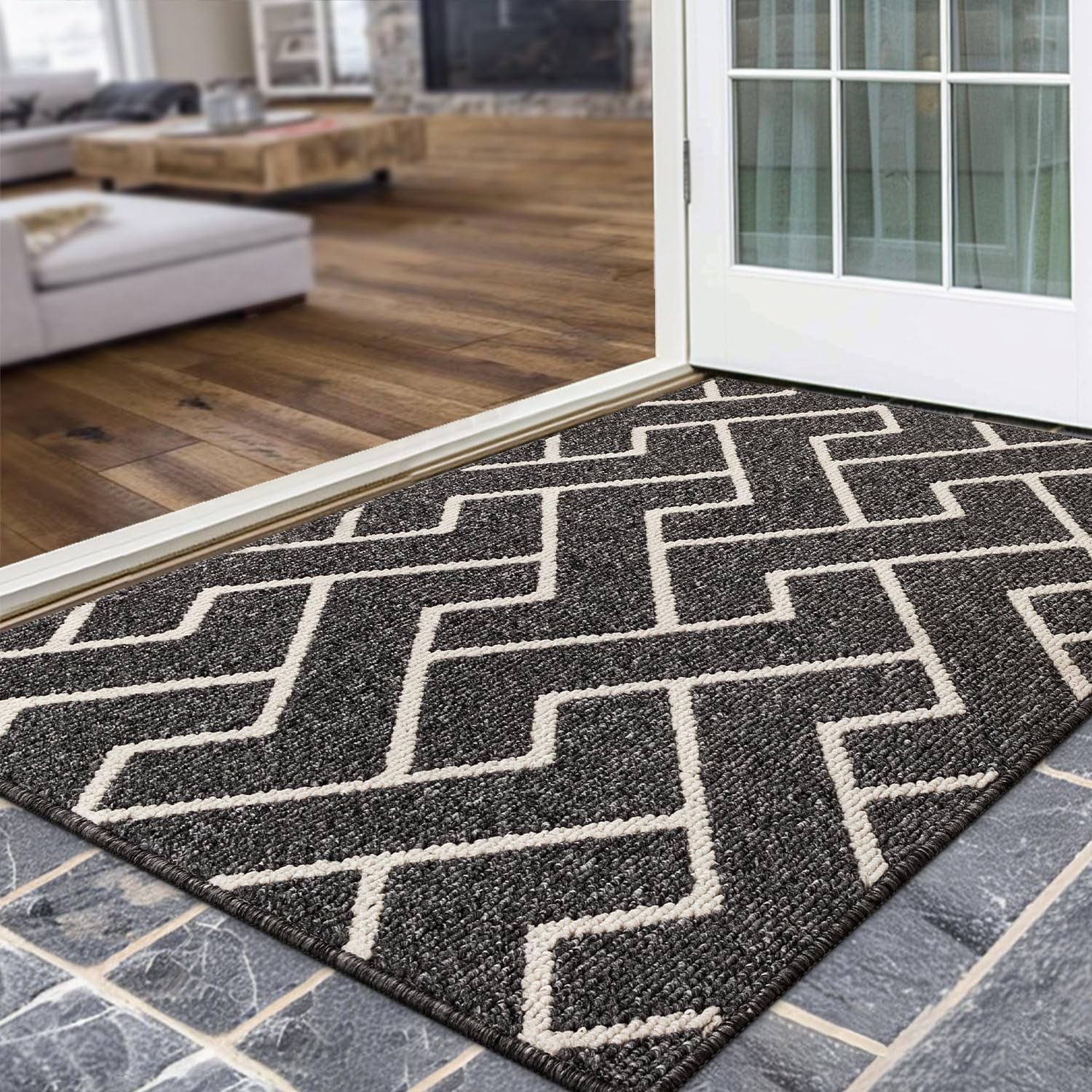 Biscpro Indoor Door Mats,80x100cm Door Mat Non Slip Backing,Dirt Trapper Mat Absorbent Non-Slip Doormat for Entrance,Inside,Kitchen,Front Back Door,Pets and Garden-Black