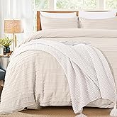 NEXHOME PRO Duvet Cover Queen,Beige 3 Pieces Boho Tufted Duvet Cover Set, Soft and Lightweight 100% Washed Microfiber Comforter Cover Set for All Season(Beige Queen, 90 x 90)-No Comforter