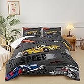 lneffble Race Car Twin Comforter Set for Boys ,Kids Race Car Twin Bedding Sets,Hot Wheels Cars Twin Bedding Set,Car Theme Room Decor for Boys