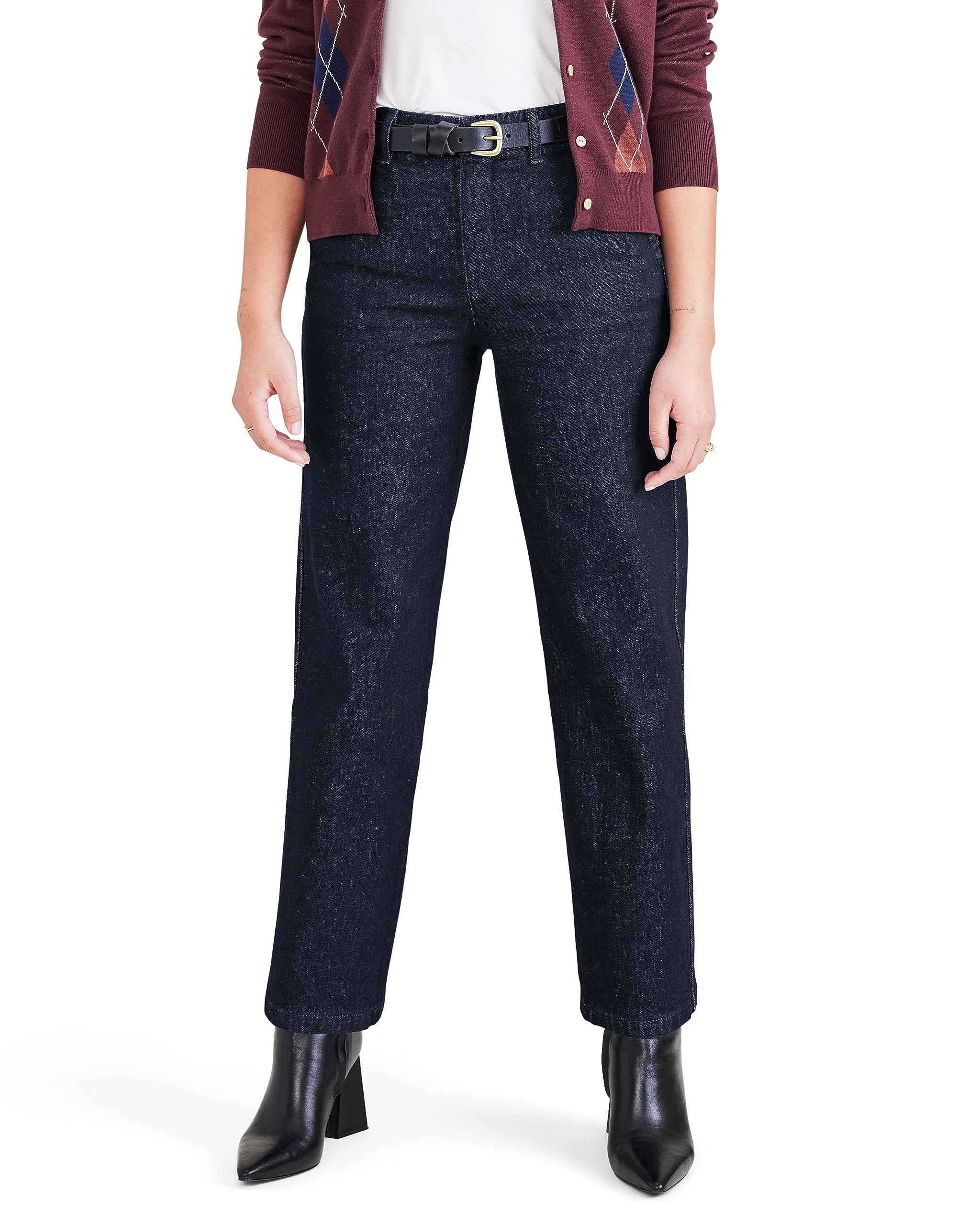 Dockers Women’s Straight Fit High Rise Weekend Chino Pants, Dark Indigo Rinse, 30