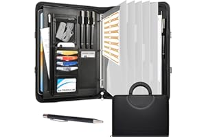NATISERAUM Padfolio with Handle, Portfolio Binder 3-Ring, Zipper Binder for Business School, Vegan Leather Portfolio for Stud