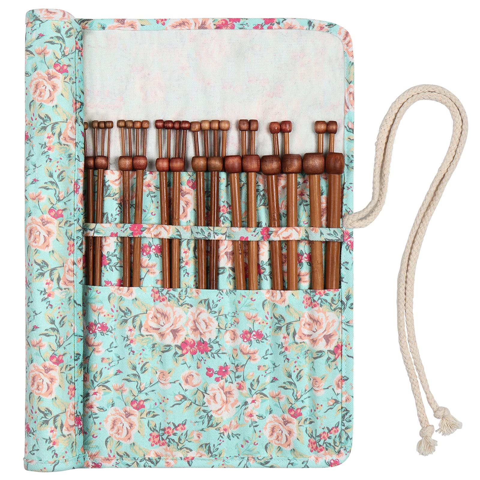 Coopay Straight Bamboo Knitting Needles 35cm, Lightweight Wooden Knitting Needle Set With Carry Case, Warm Bamboo Needles for Arthritis Hands UK Size Include 3.25mm 3.75mm, Beginner Knitter Gift Set