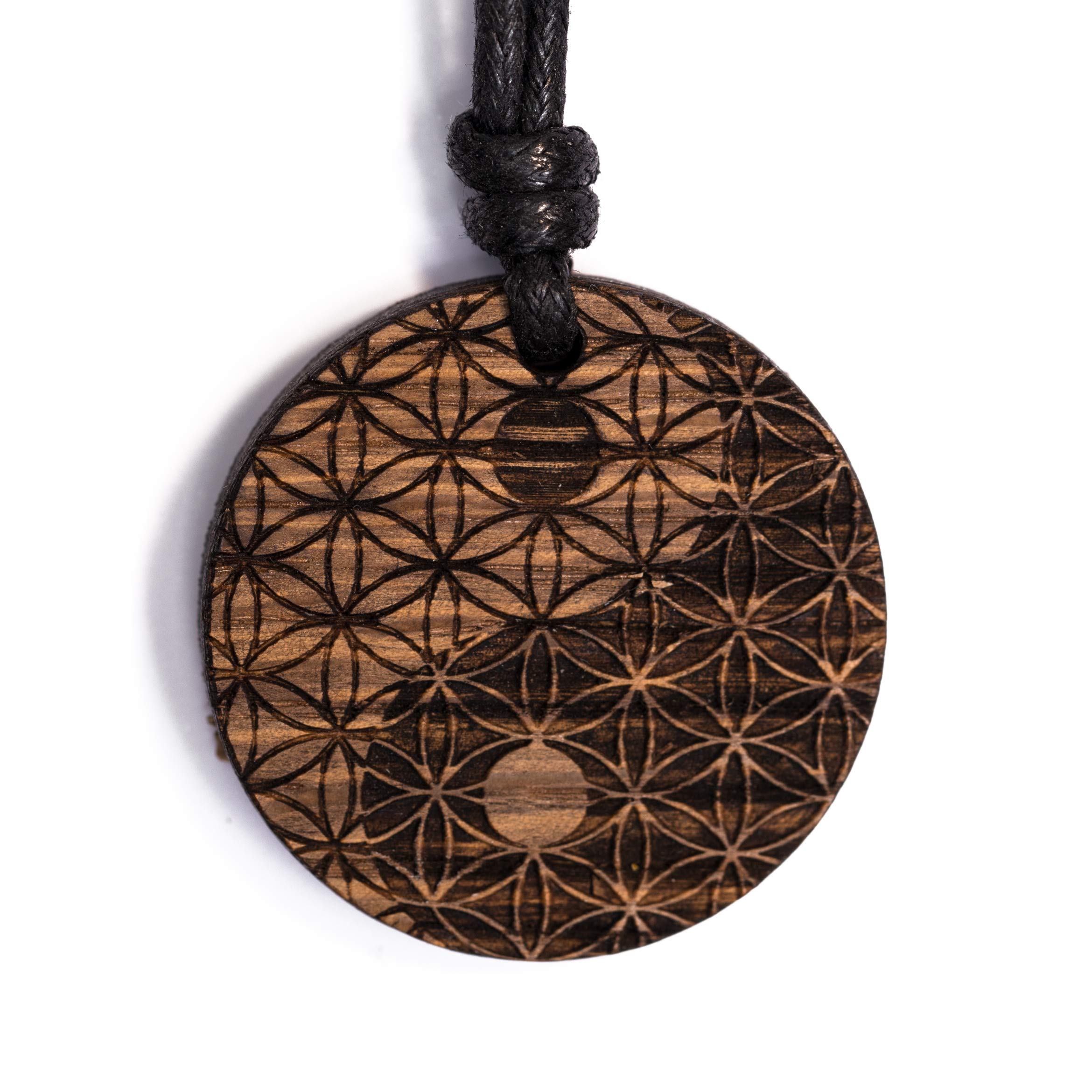 treeforce Flower of Life Yin Yang Wooden Chain, Necklace, Key Ring or Car Pendant 3 in 1 DIY Jewellery, Handmade, Sustainable and Vegan Made of Wood, Wood